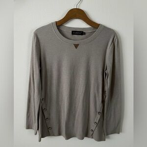 Harhay Vintage 70’s Style Long Sleeve Top - Taupe with Brown Elbow Parches